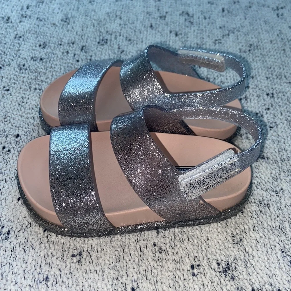 Mini Melissa Girls Glitter Strap Sandals in Sparkling Silver